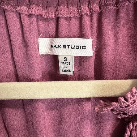 Max Studio Bohemian Dots Peasant Tiered Maxi Dress Silky Mauve Sz Small - Picture 4 of 10